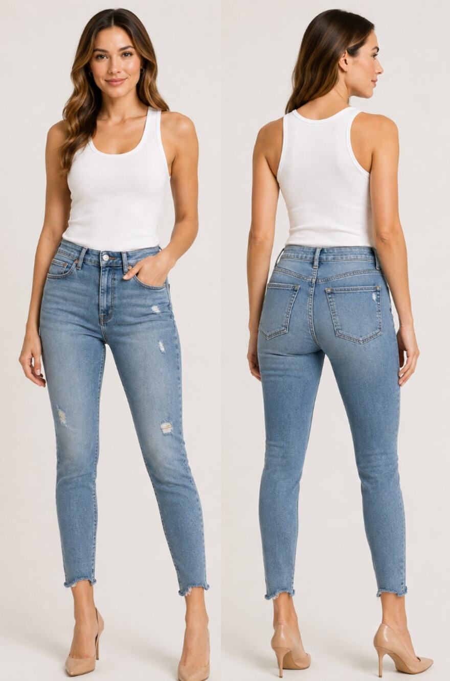 Pistola Medium Wash High Rise Distressed Ankle Straight Leg Jeans Sz 29